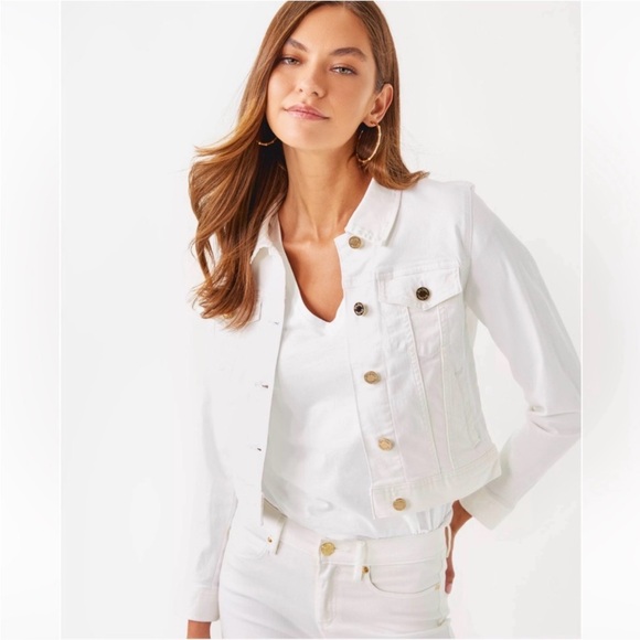 Lilly Pulitzer Jackets & Blazers - 3 for 25! Lilly‎ Pulitzer Women’s White Denim Jacket, size XL, WITH FLAWS